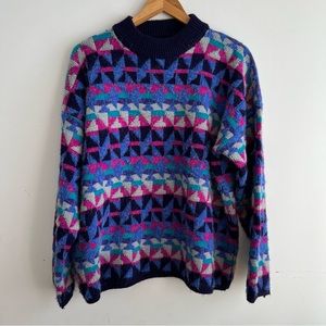 VTG Kitty Hawk Bight Multicolor Geometric Sweater Women's Large 90's